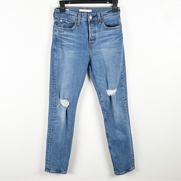 LEVI’S Wedgie Premium Denim Button Fly Intentionally Ripped Jeans, Size 25 - Picture 1 of 16